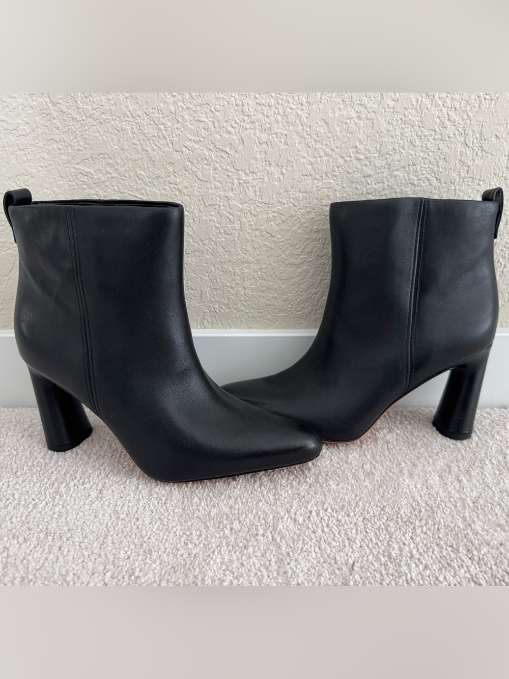 Vince Black Leather Square-Toe Ankle Booties